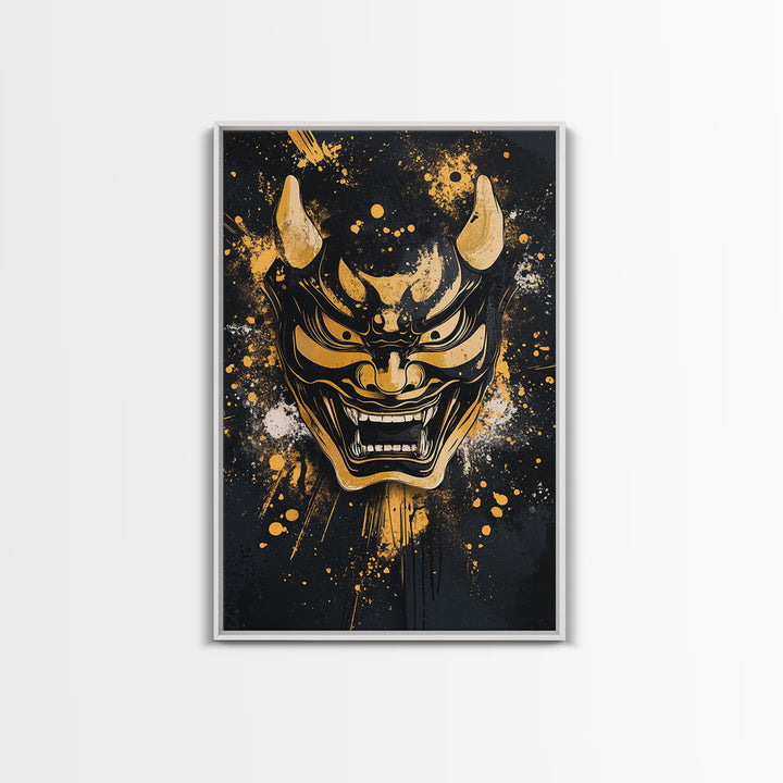 Deer Head Gold Canvas Print, Splatter Wildlife Wall Art, Rustic Modern Decor, Real Wood Frame, Bold Nature Inspired Artwork