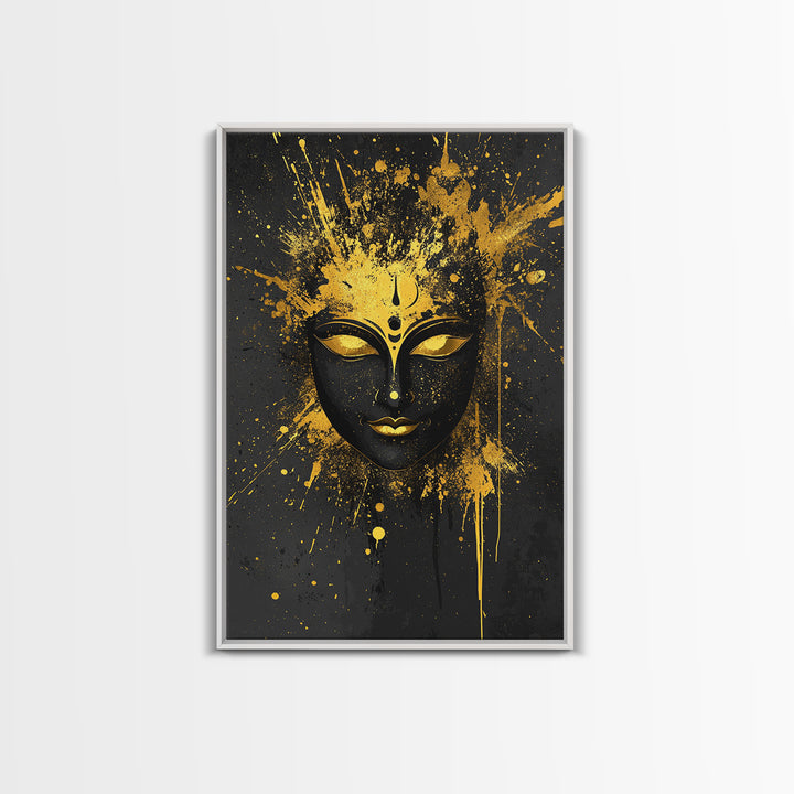 Goddess Face Gold Canvas Print, Spiritual Wall Decor, Sacred Feminine Art, Real Wood Framed Modern Gold Artwork