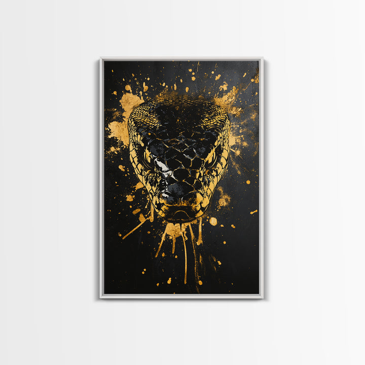 Fierce Snake Head Art,Modern Animal Wall Decor,Real Wood Frame,Bold Reptile Artwork,Striking Home Accent