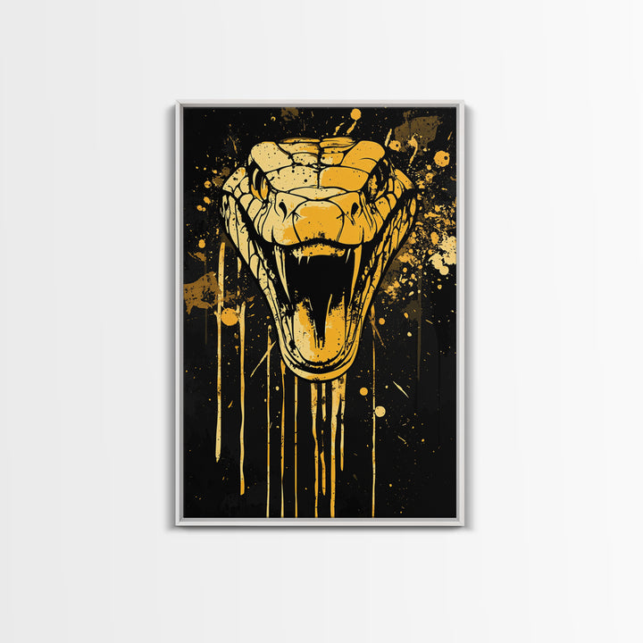 Viper Snake Fang Artwork,Modern Animal Wall Decor,Real Wood Frame,Bold Serpent Art,Striking Statement Decor