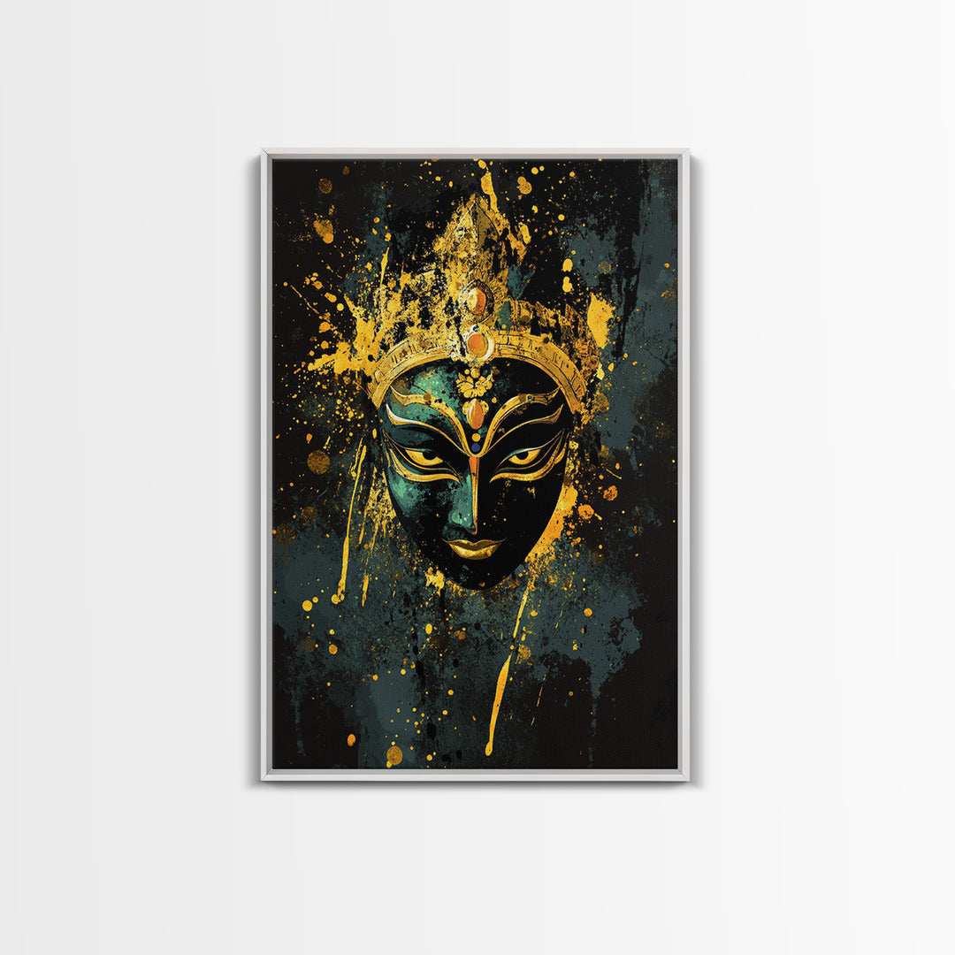 Mystical Goddess Face Artwork,Spiritual Wall Decor,Real Wood Frame,Bold Divine Art,Striking Sacred Home Accent