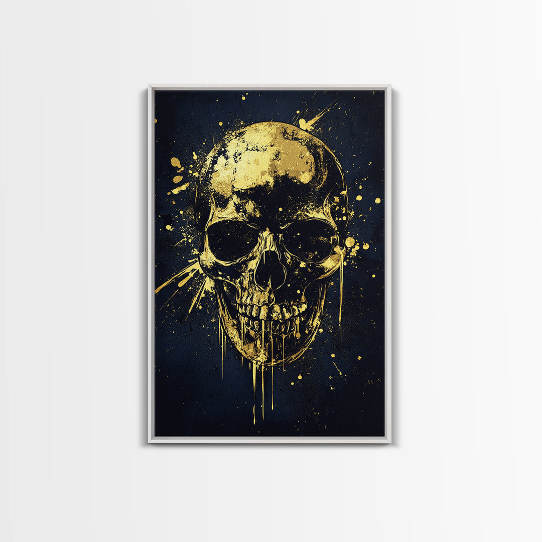 Bold Skull Artwork,Modern Gothic Wall Decor,Real Wood Frame,Striking Macabre Art,Edgy Statement Home Accent