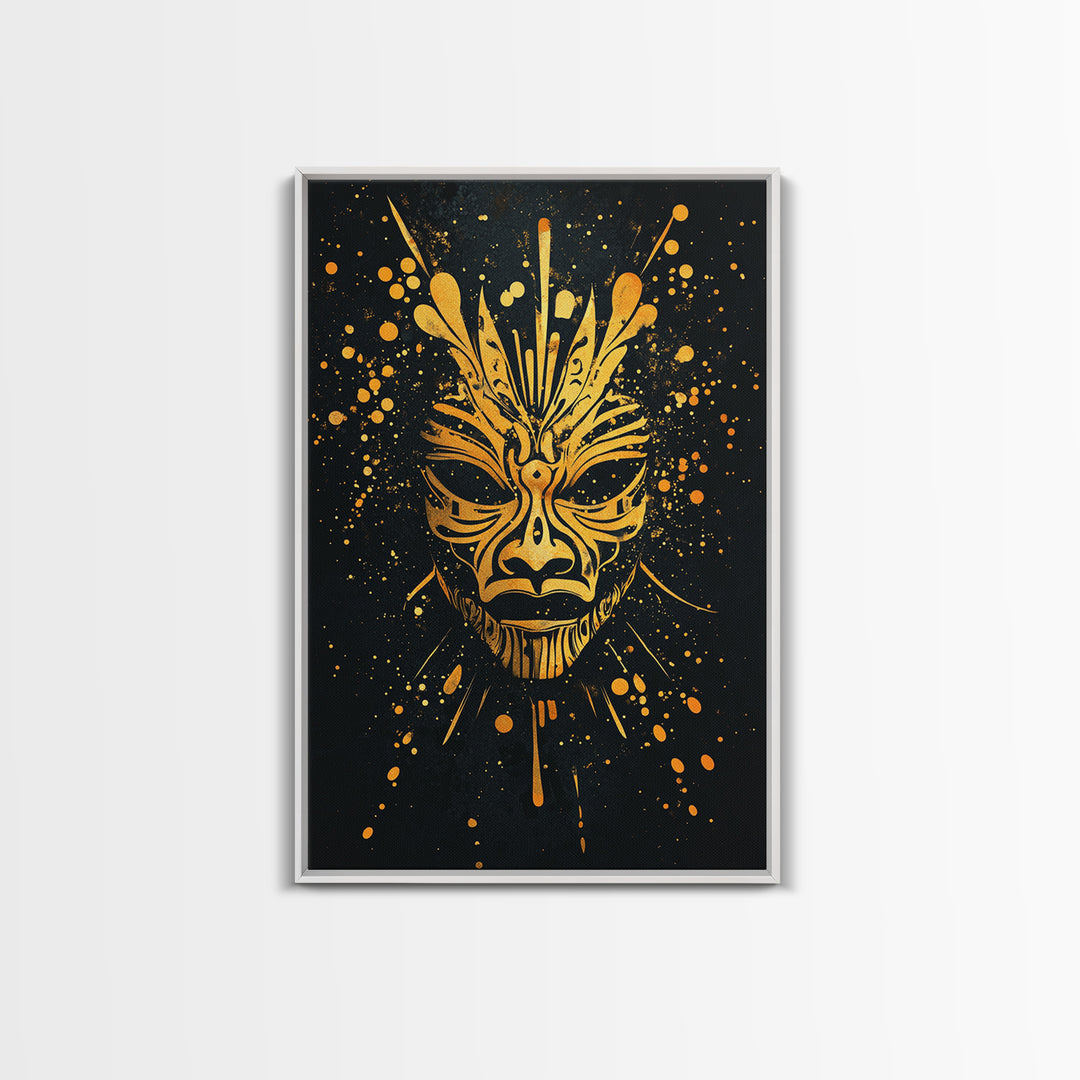Ornate Tribal Mask Artwork,Bold Cultural Wall Decor,Real Wood Frame,Striking Ethnic Art,Modern Statement Accent