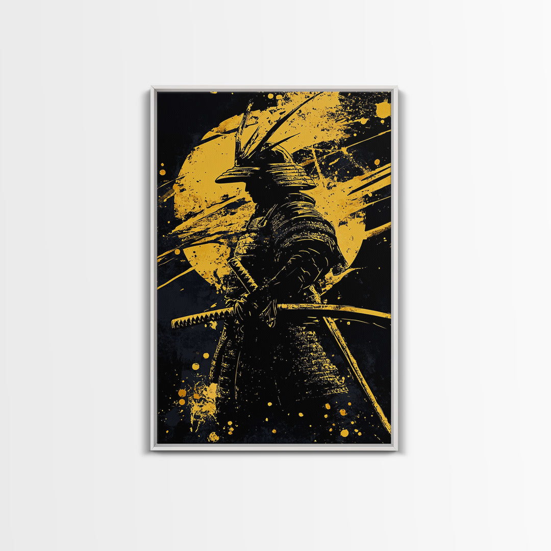 Samurai Warrior Gold Canvas Print, Japanese Art, Martial Wall Decor, Bushido Inspired Artwork, Real Wood Frame, Bold Statement Piece