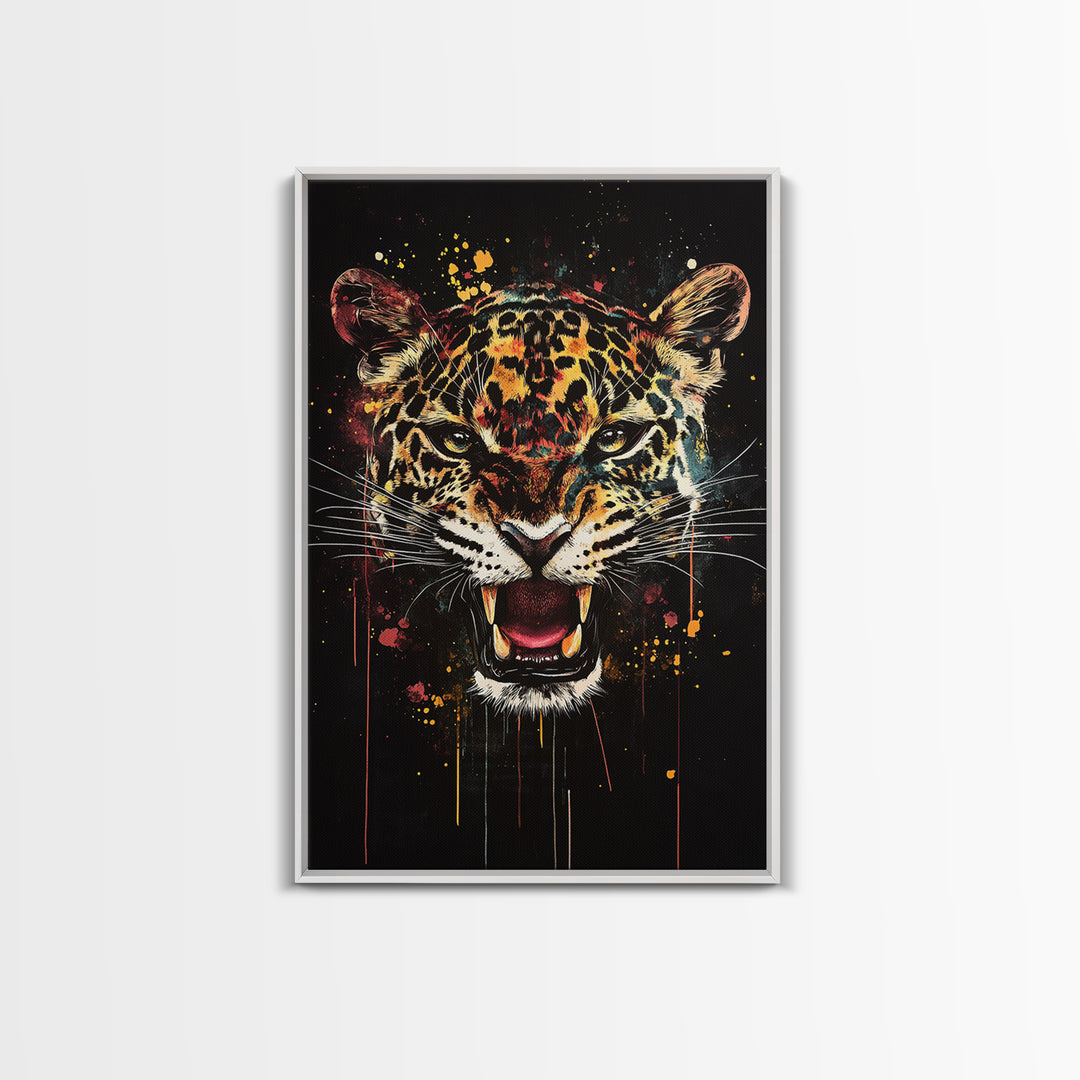 Jaguar Roar Gold Canvas Print, Animal Wall Art, Real Wood Frame, Bold Wildlife Decor, Tribal Inspired Big Cat Home Accent