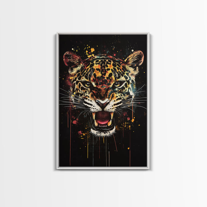 Jaguar Roar Gold Canvas Print, Animal Wall Art, Real Wood Frame, Bold Wildlife Decor, Tribal Inspired Big Cat Home Accent