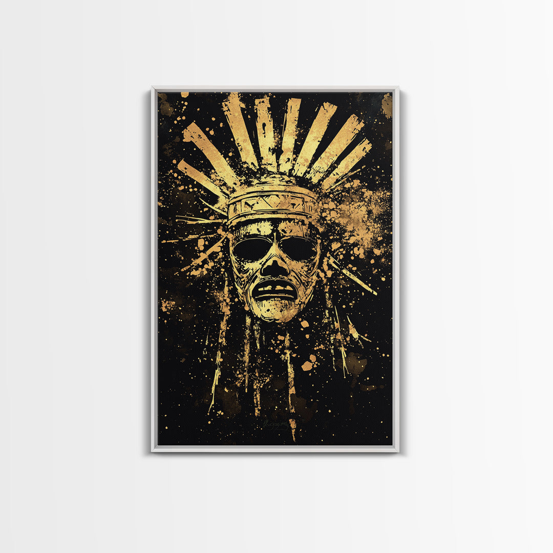 African Goddess Splatter Portrait, Gold Canvas Print, Cultural Wall Art, Real Wood Frame, Bold Feminine Artwork