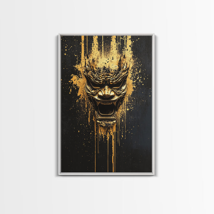 Spartan Warrior Helmet Splatter Art, Gold Canvas Print, Historical Wall Decor, Real Wood Frame, Ancient Warrior Artwork