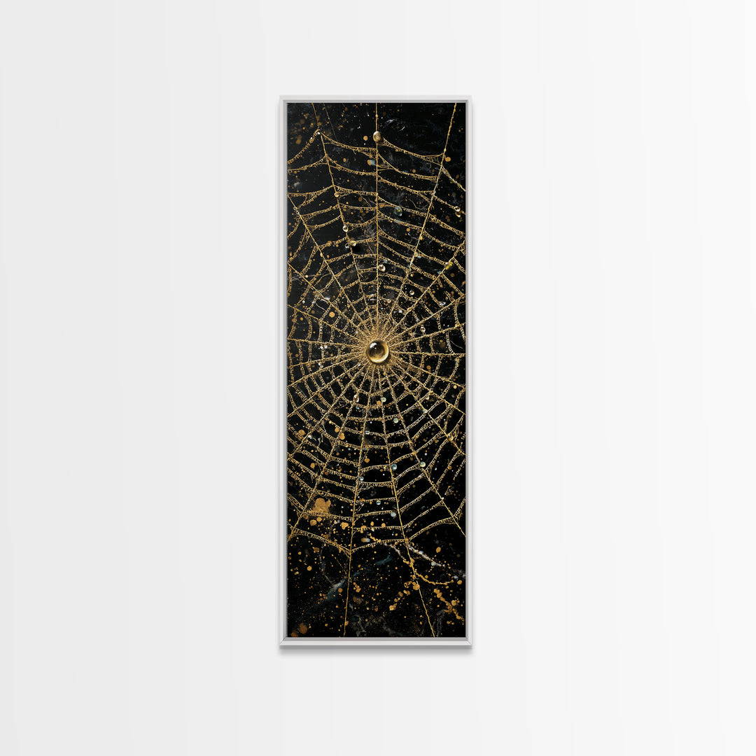 Golden Spider Web Wall Art, Wood Framed Canvas Art, Canvas Gold Art, Spider Decor
