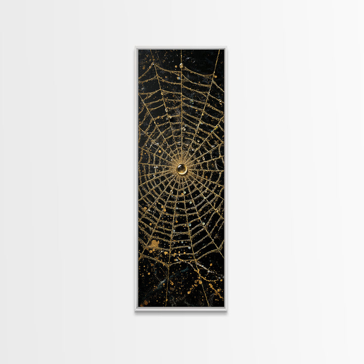 Golden Spider Web Wall Art, Wood Framed Canvas Art, Canvas Gold Art, Spider Decor