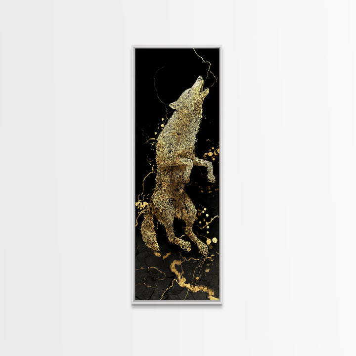 Wolf Fenrir Norse Mythology Canvas Gold Art Canvas Art, Viking Office Wall Decor for Men, framed in natural real wood