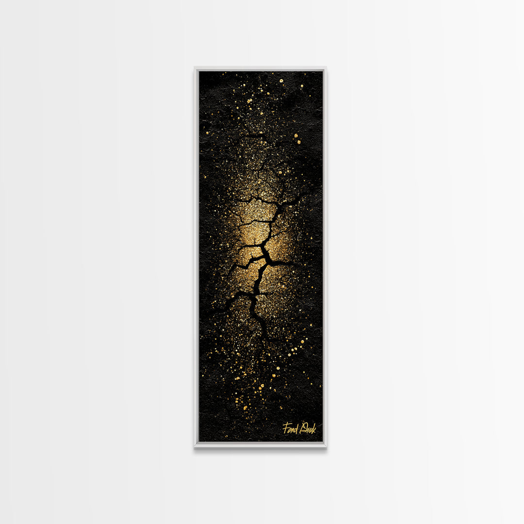 Cracked Earth Norse Ragnarok Canvas Gold Art Canvas Art, Nordic Mythology Abstract Wall Decor, framed in handcrafted wood