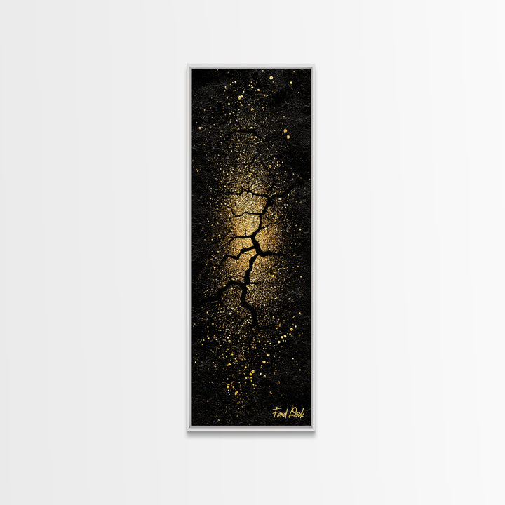 Cracked Earth Norse Ragnarok Canvas Gold Art Canvas Art, Nordic Mythology Abstract Wall Decor, framed in handcrafted wood