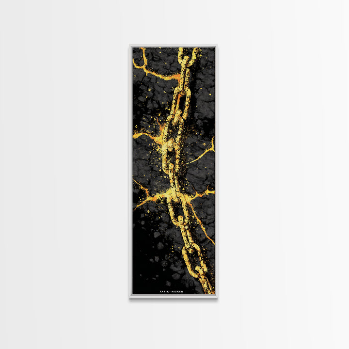 Gleipnir Chain of Fenrir Canvas Gold Art Canvas Art, Norse Mythology Viking Decor for Man Cave, in a natural wood frame