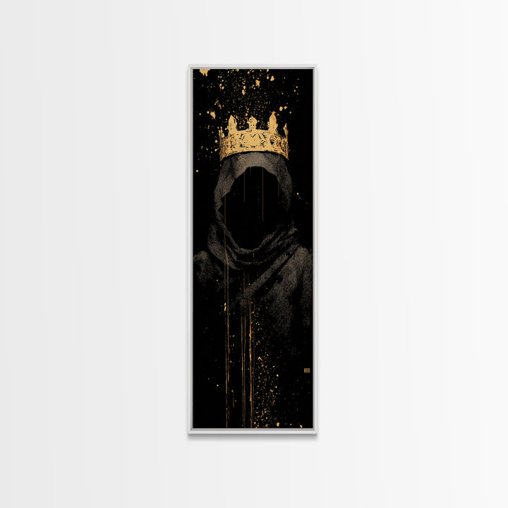 Shadow King Norse Ruler Canvas Gold Art Canvas Art, Nordic Mythology Viking Decor for Man Cave, with rustic wood frame