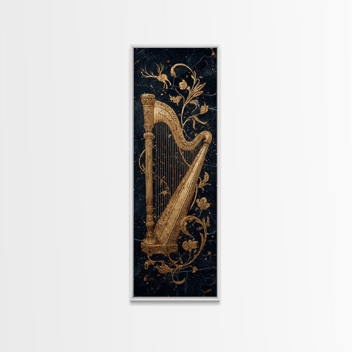 Golden Harp Nordic Wall Art, Wood Framed Canvas Art, Canvas Gold Art, Gold Leaf, Gold Foil Art