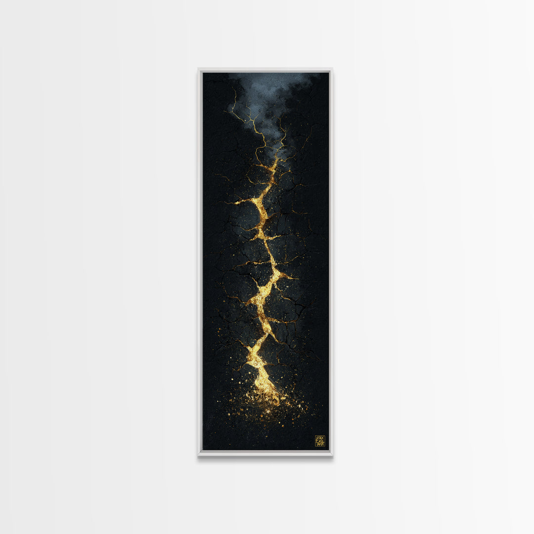 Cracked Path Ragnarok Canvas Gold Art Canvas Art, Norse Mythology Abstract Wall Decor for Office, framed in solid wood