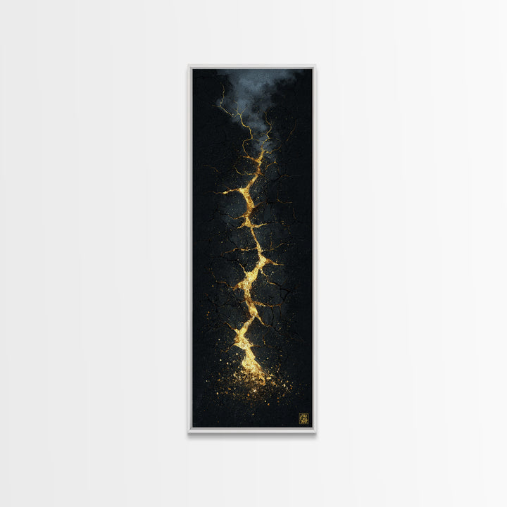 Cracked Path Ragnarok Canvas Gold Art Canvas Art, Norse Mythology Abstract Wall Decor for Office, framed in solid wood