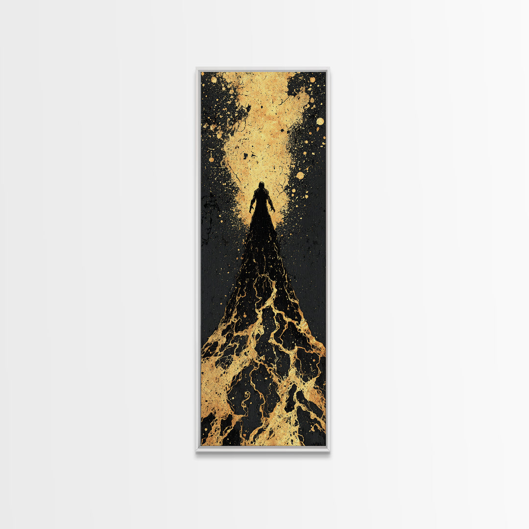 Ascendant Warrior Norse Canvas Gold Art Canvas Art, Viking Mythology Wall Decor for Man Cave or Office, with wood framing