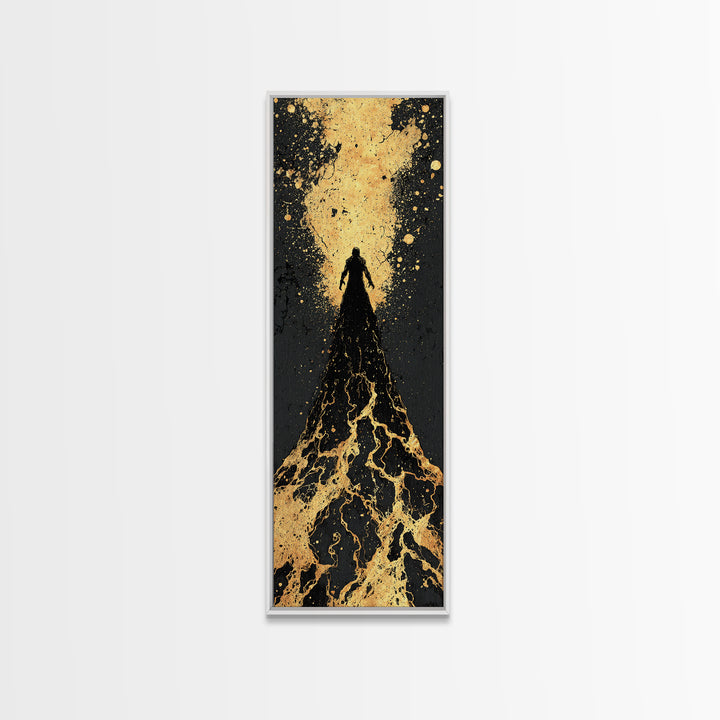 Ascendant Warrior Norse Canvas Gold Art Canvas Art, Viking Mythology Wall Decor for Man Cave or Office, with wood framing