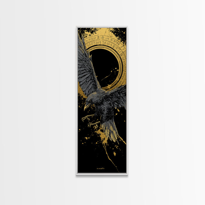 Odin’s Raven Canvas Gold Art Canvas Art | Nordic Mythology Wall Art for Dad Gift or Man Cave | Viking Decor in Real Wood Frame