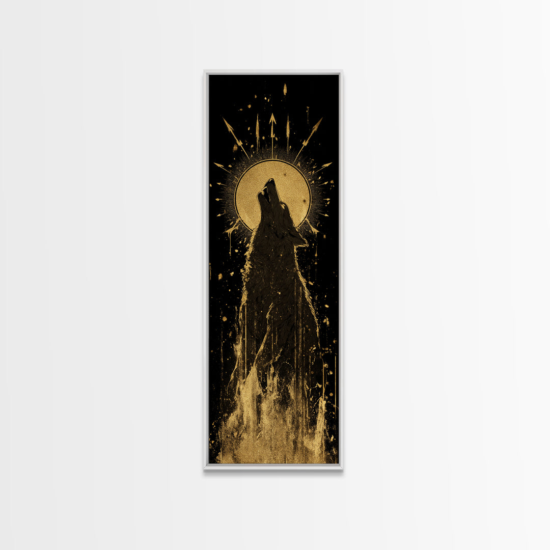 Wolf Howl Canvas Art, Canvas Gold Art, Lone Wolf Decor, Man Cave Office Wall Art, Golden Canvas Art
