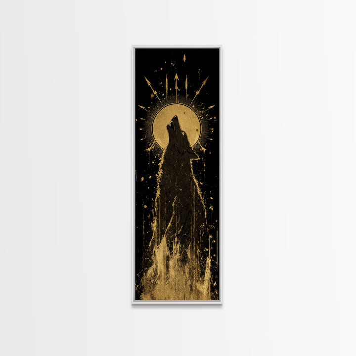 Wolf Howl Canvas Art, Canvas Gold Art, Lone Wolf Decor, Man Cave Office Wall Art, Golden Canvas Art