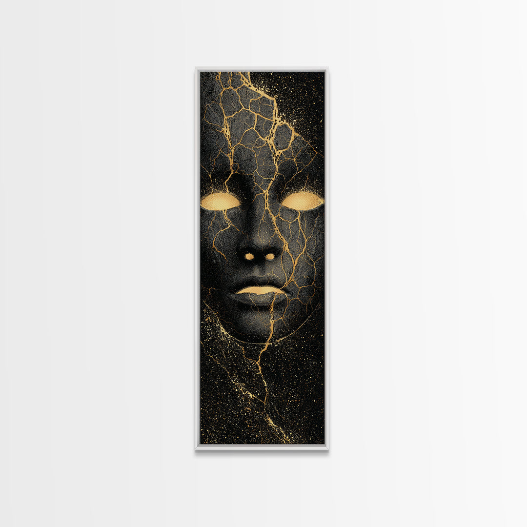 Mystical Nordic Mask Canvas Gold Art Canvas Art | Viking Mythology Inspired Wall Art | Man Cave or Office Decor with Real Wood Frame