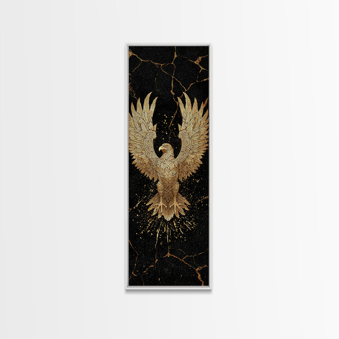 Golden Eagle Nordic Wall Art, Wood Framed Canvas Art, Canvas Gold Art, Gold Leaf, Gold Foil Art