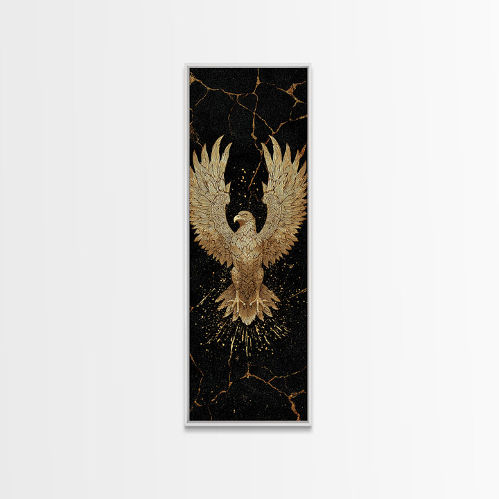 Golden Eagle Nordic Wall Art, Wood Framed Canvas Art, Canvas Gold Art, Gold Leaf, Gold Foil Art