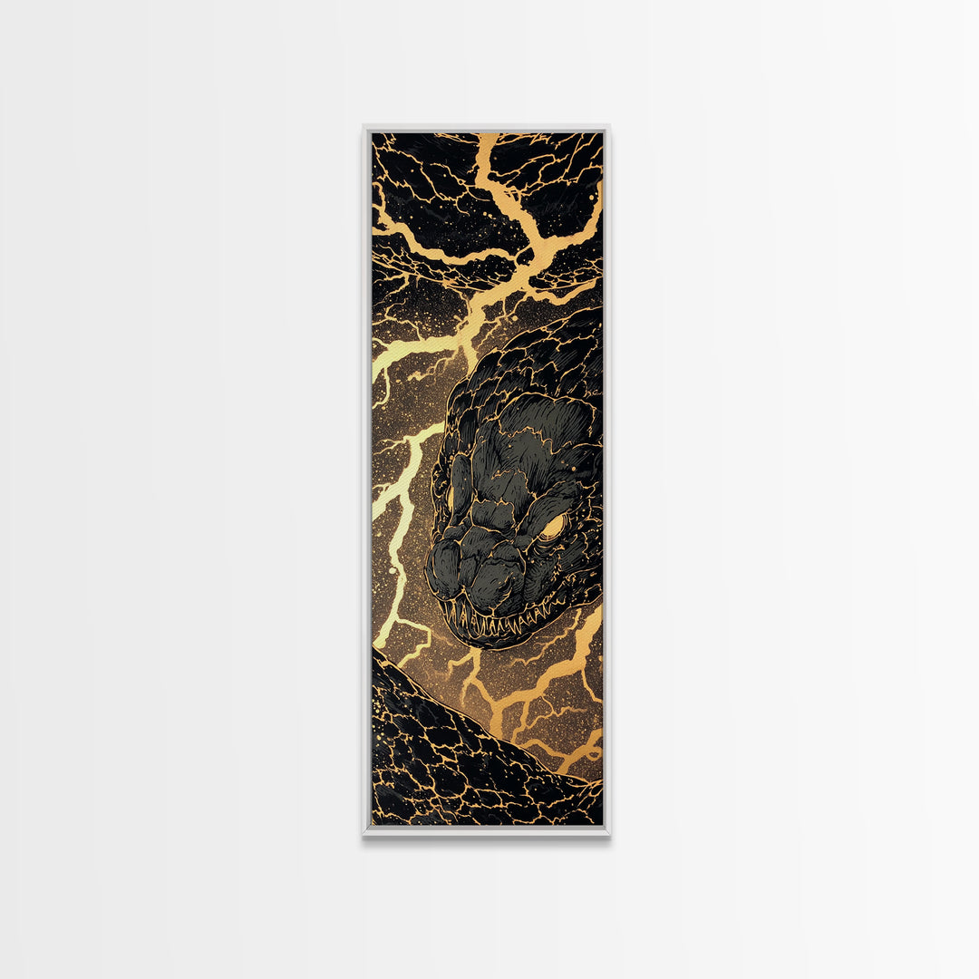 Jormungandr Serpent Canvas Gold Art Canvas Art | Norse Mythology World Serpent Wall Art | Viking Decor Office Gift with Real Wood Frame