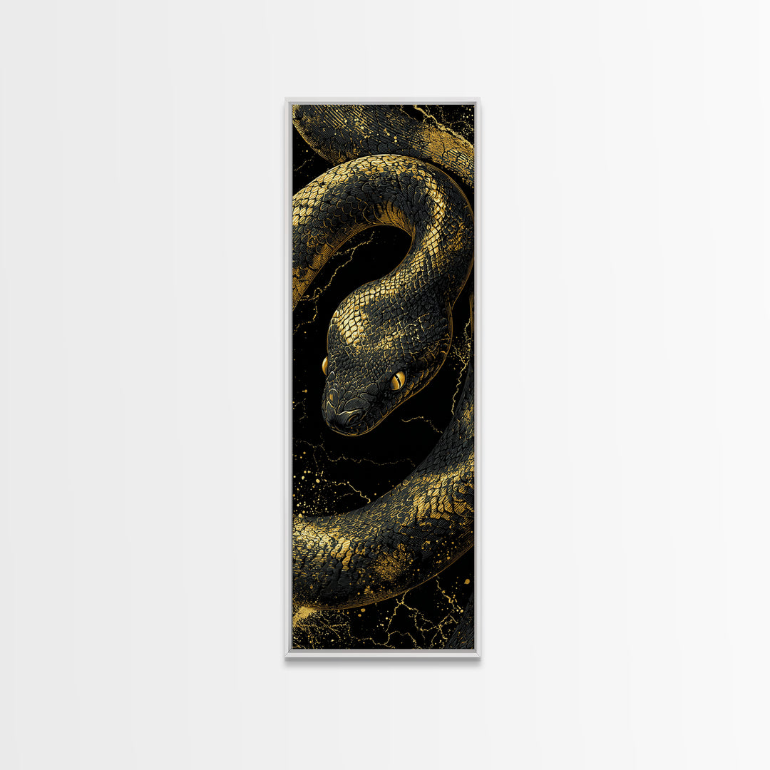 Nordic Snake Canvas Gold Art Canvas Art | Viking Mythology Inspired Serpent Wall Decor | Man Cave or Dad Gift Framed in Real Wood