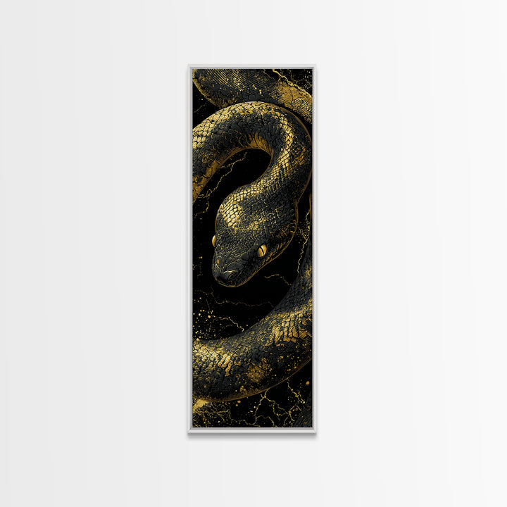 Nordic Snake Canvas Gold Art Canvas Art | Viking Mythology Inspired Serpent Wall Decor | Man Cave or Dad Gift Framed in Real Wood