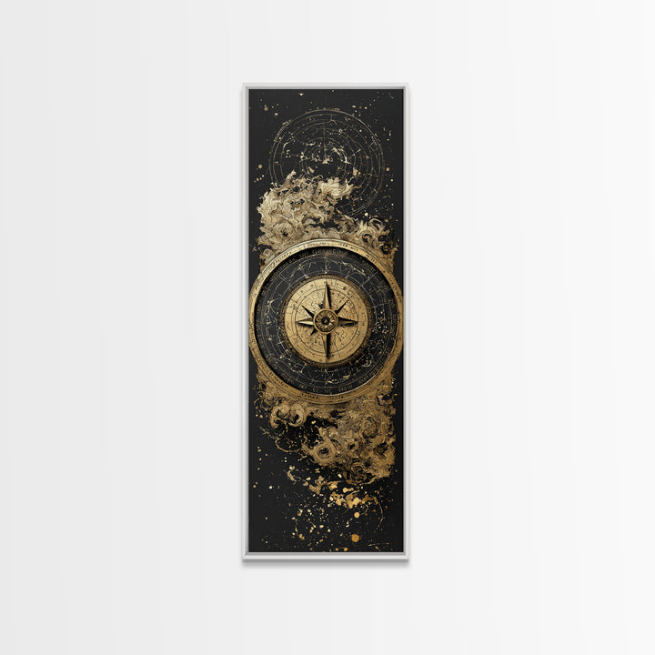 Golden Compass Nordic Wall Art, Wood Framed Canvas Art, Canvas Gold Art, Gold Leaf, Gold Foil Art