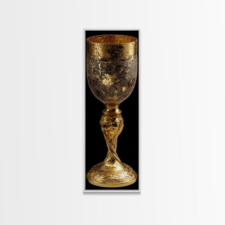 Golden Chalice Canvas Art Print, Wood Framed Canvas Art, Nordic Wall Art, Canvas Gold Art Print