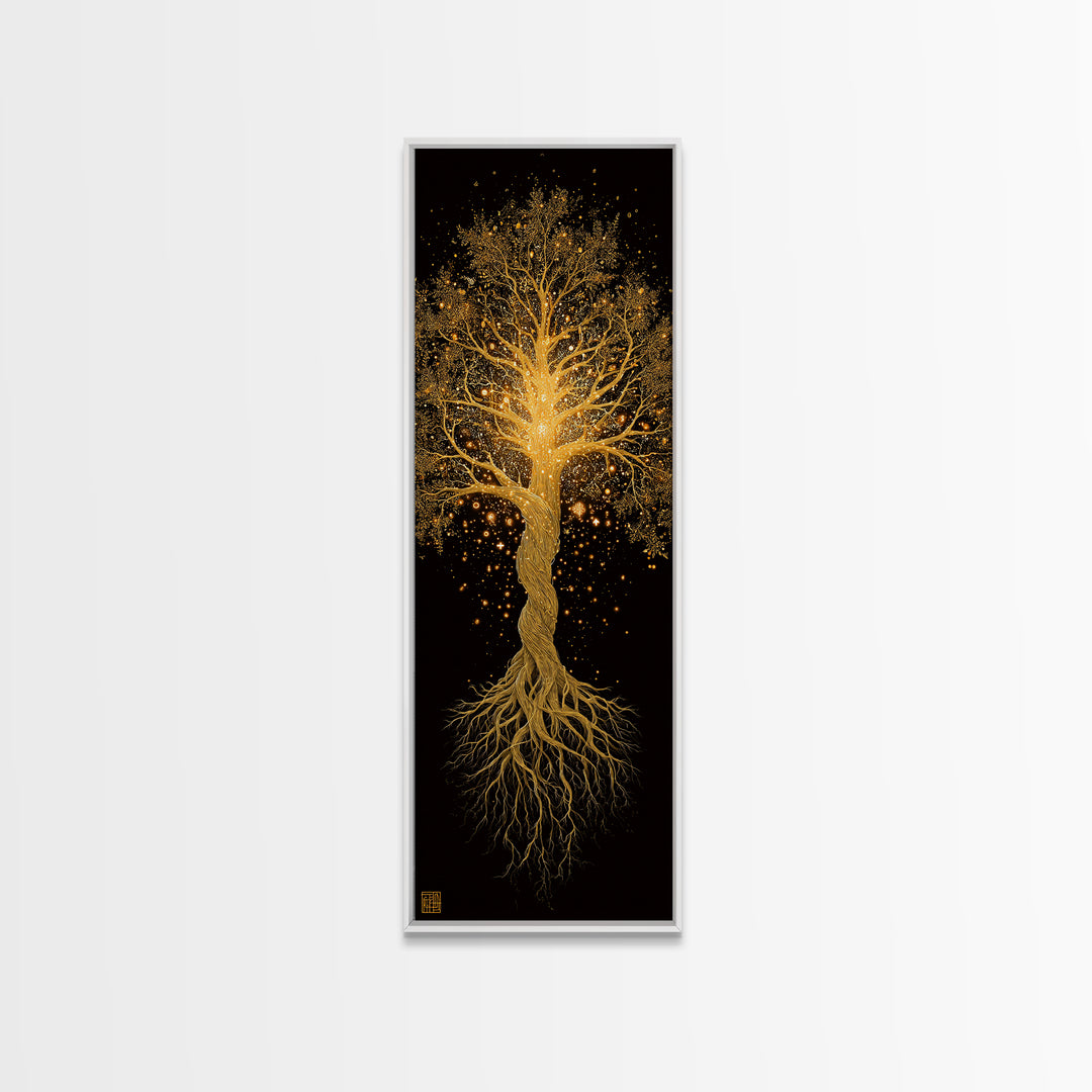 Norse Yggdrasil Canvas Gold Art Canvas Art, Nordic World Tree Wall Decor, Viking Office Art or Dad Gift with real wood frame