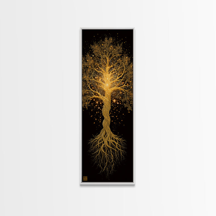Norse Yggdrasil Canvas Gold Art Canvas Art, Nordic World Tree Wall Decor, Viking Office Art or Dad Gift with real wood frame