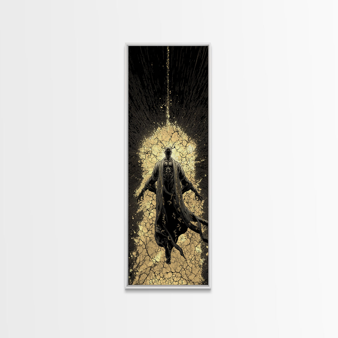 Norse God Ascension Canvas Gold Art Canvas Art | Viking Mythology Wall Art | Bold Nordic Office Decor with Natural Wood Frame