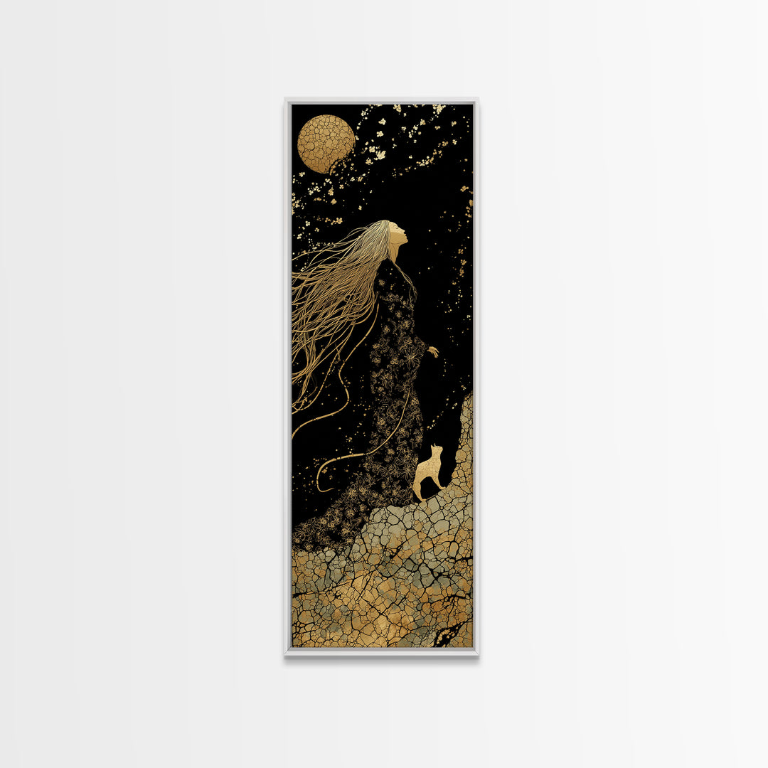 Canvas Gold Art of Freyja, Viking Goddess in Norse Mythology, Stunning Canvas Art for Office or Man Cave Wall Decor Framed in Solid Natural Wood