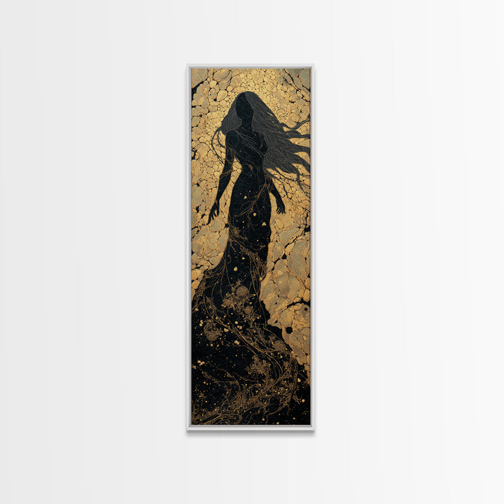 Freyja Goddess Canvas Gold Art, Norse Mythology Canvas Art Featuring Viking Goddess of Love, Man Cave or Office Art Beautifully Framed in Wood