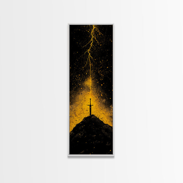 Canvas Art Norse Sword of Power – Canvas Gold Art inspired by Viking legends, wall décor framed in authentic real wood