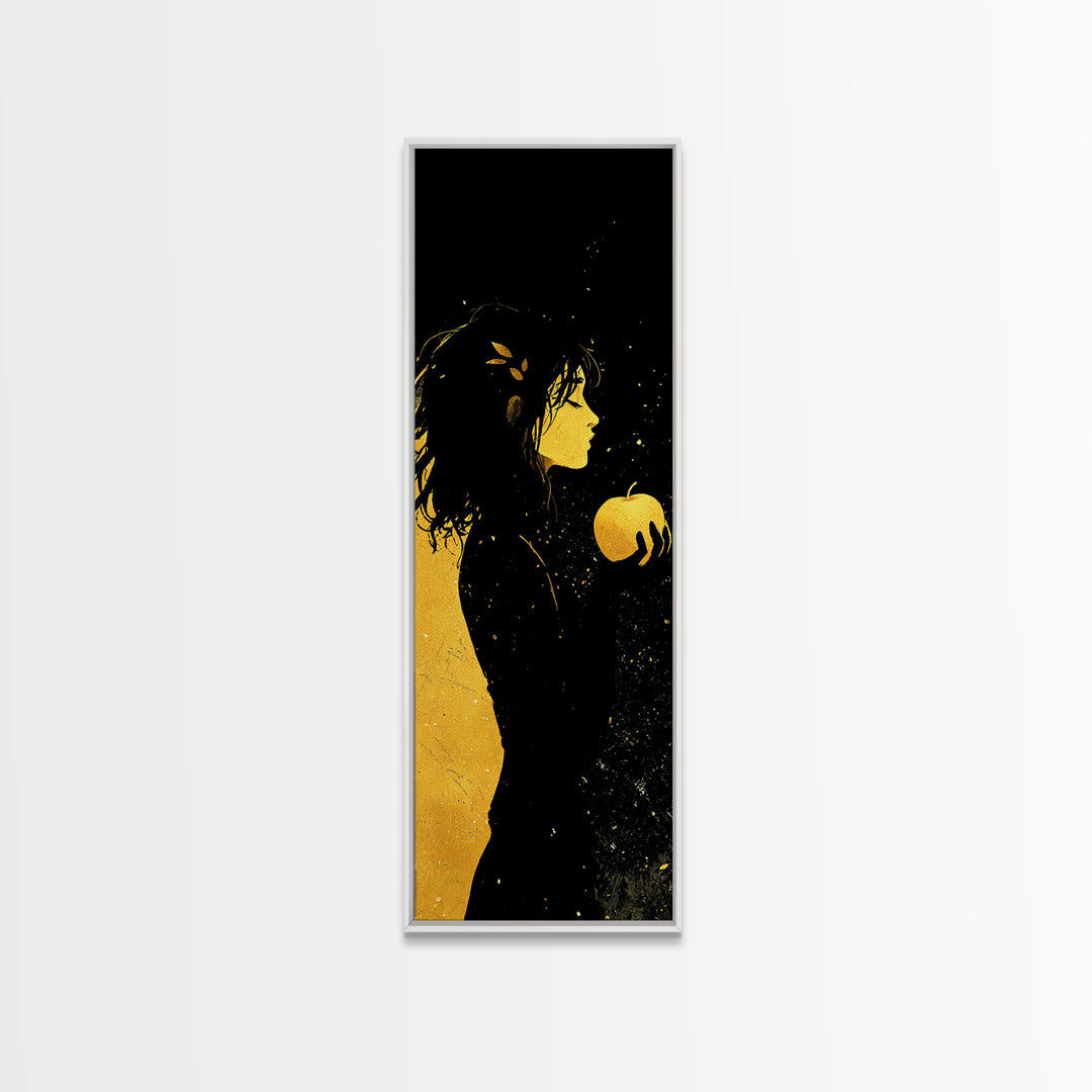 Idunn with Golden Apple Canvas Gold Art – Norse Goddess Canvas Art, Viking Mythology wall décor framed in natural wood