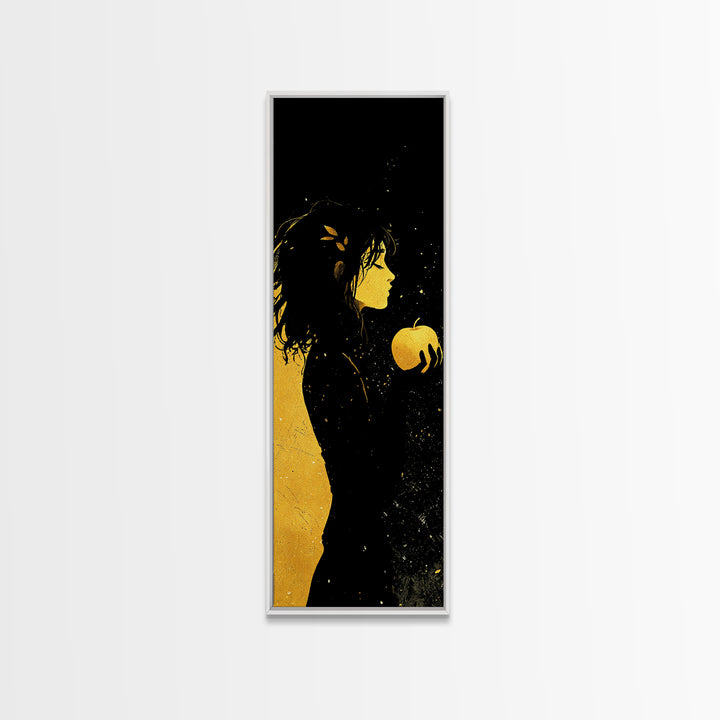 Idunn with Golden Apple Canvas Gold Art – Norse Goddess Canvas Art, Viking Mythology wall décor framed in natural wood
