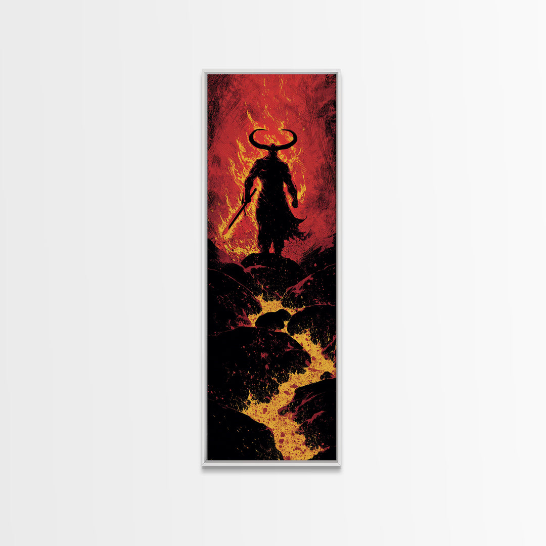 Surtur Norse Fire Giant Canvas Gold Art, Viking Canvas Art Nordic Mythology Warrior Decor, Office or Dad Gift Framed in Natural Wood