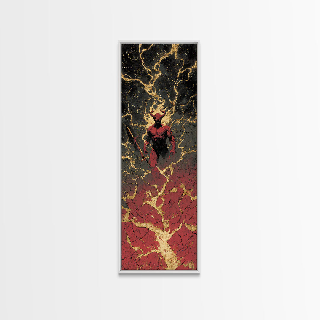 Surtur Canvas Gold Art, Viking Canvas Art Norse Fire Giant Mythology Decor, Bold Man Cave or Office Wall Hanging in Real Wood Frame