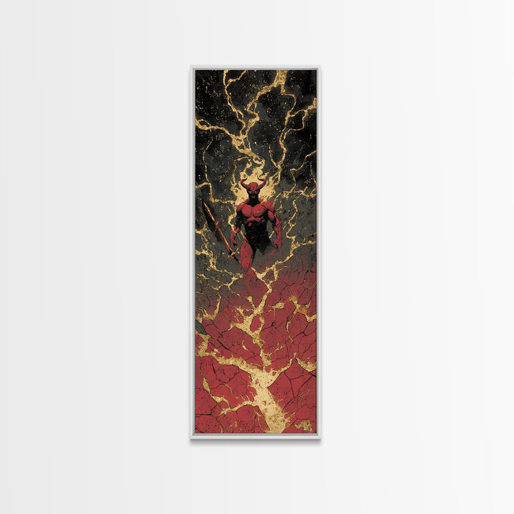 Surtur Canvas Gold Art, Viking Canvas Art Norse Fire Giant Mythology Decor, Bold Man Cave or Office Wall Hanging in Real Wood Frame