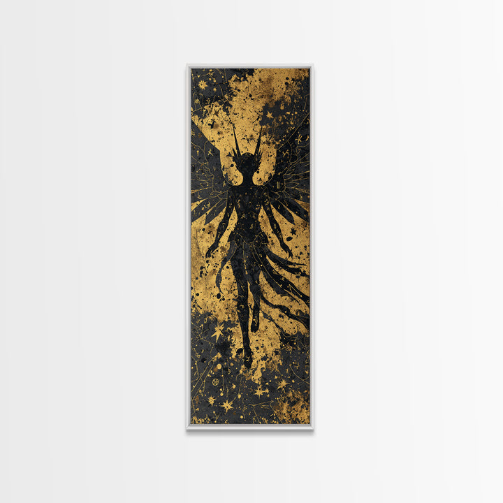 Canvas Gold Art Valkyrie Warrior Goddess, Norse Mythology Canvas Art in real wood frame, Nordic office wall decor or dad gift