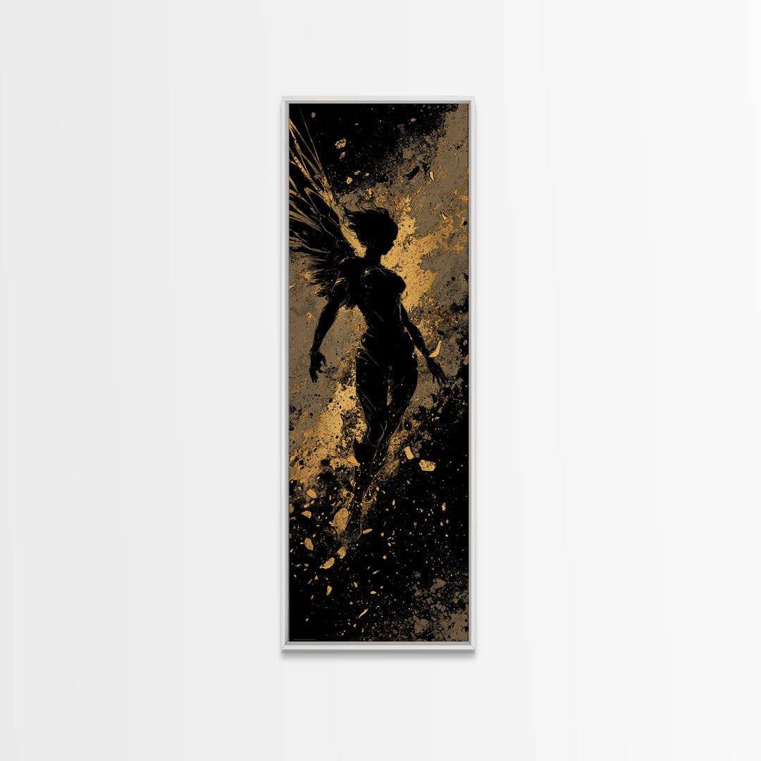 Valkyrie Canvas Gold Art Nordic Mythology Wall Decor, Canvas Art for Man Cave or Office, framed in natural wood for bold style
