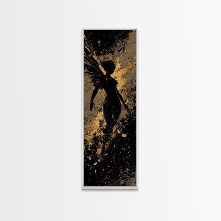 Valkyrie Canvas Gold Art Nordic Mythology Wall Decor, Canvas Art for Man Cave or Office, framed in natural wood for bold style