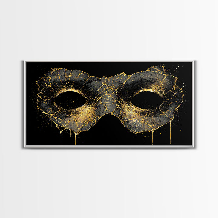 Viking Mask Canvas Gold Art, Nordic Mythology Canvas Art, Norse Warrior Office Wall Decor with Real Wood Frame, Dad Gift